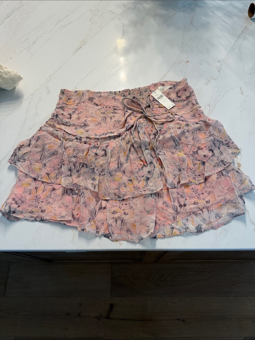 NWT Anthropologie Keyhole Floral Pink Ruffled Mini Skirt